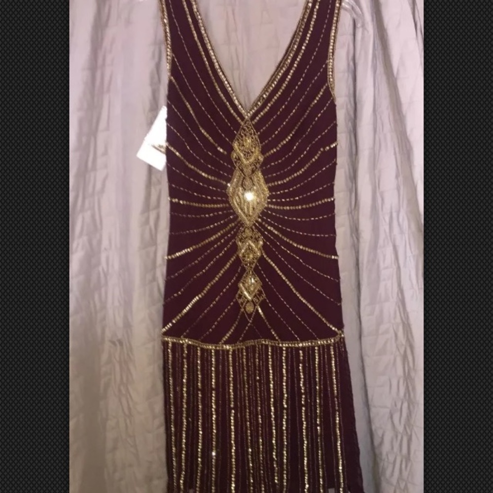 NWT Unique Vintage hand beaded flapper Dres merlot